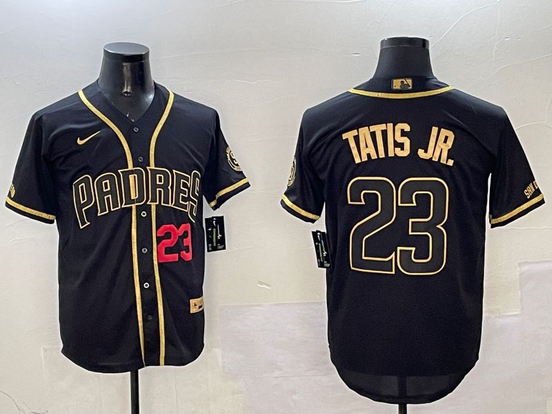 Men San Diego Padres 23 Tatis jr Black Gold Game 2025 Nike MLB Jersey style 2